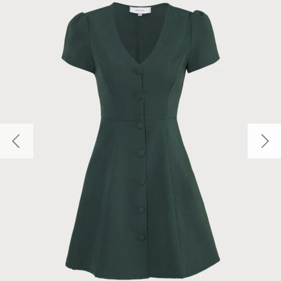 RIOHAS The Dark Green V Neck Button-up Shirt Mini Dress - Picture 2 of 8